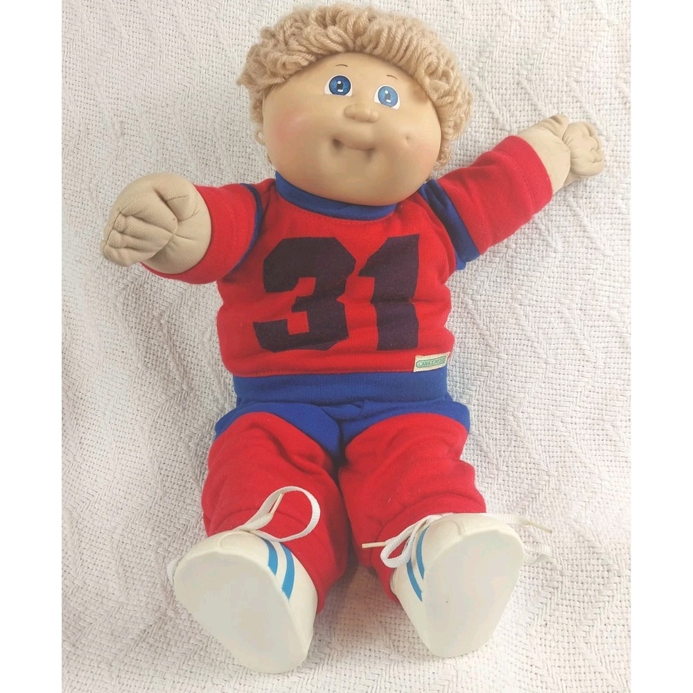VTG 85' Cabbage Patch Kids Boy Doll Blonde Hair Blue Eyes Complete #31 Tracksuit